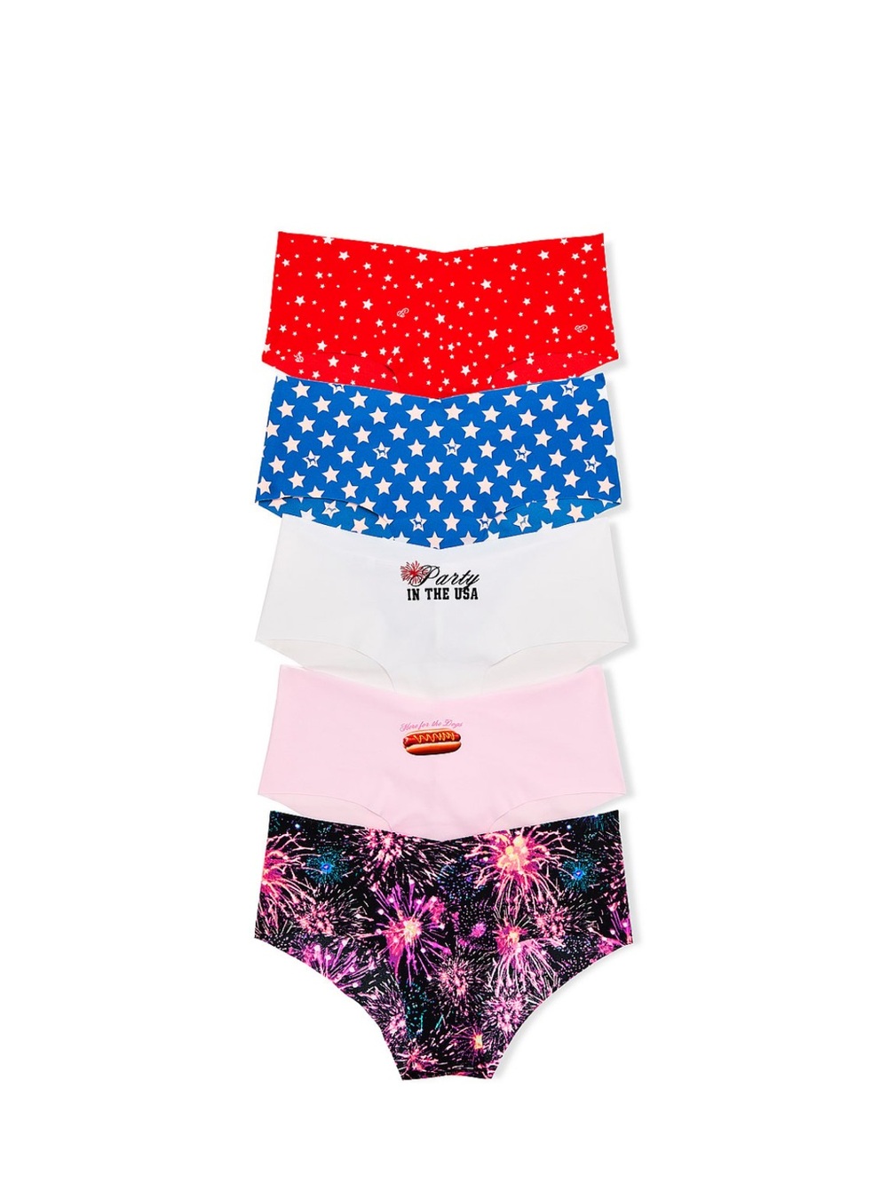 VS PINK Americana 4th of July No Show Cheeky Panties Large Multi 5 Pack NEW